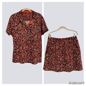 Two-Piece Coral & Black Tail Top and Skirt Set